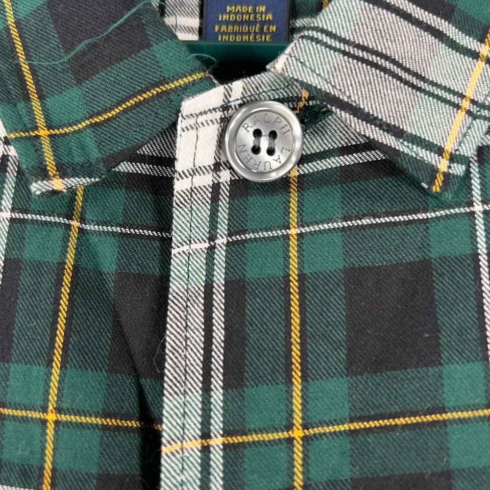 Polo Ralph Lauren Mens Sleep Shirt Large Green Plaid Long Sleeve Button Down - Picture 6 of 16